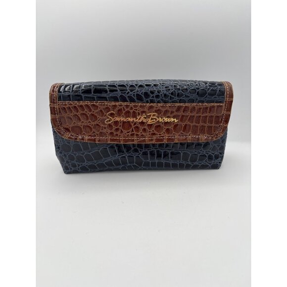 Samantha Brown Crocodile Embossed Clutch Wallet Faux Leather 2-Tone Blue & Brown - Picture 1 of 7
